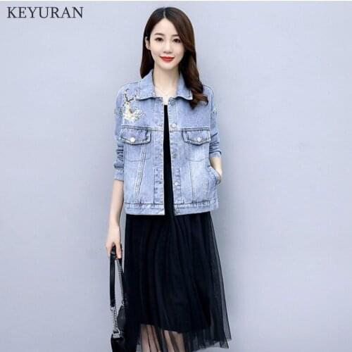 Womens Denim Jacket Coat Flower Embroidery New Fashion Skinny Spring Autumn Jacket For Women Clothes Baby Coat Korea Outwear