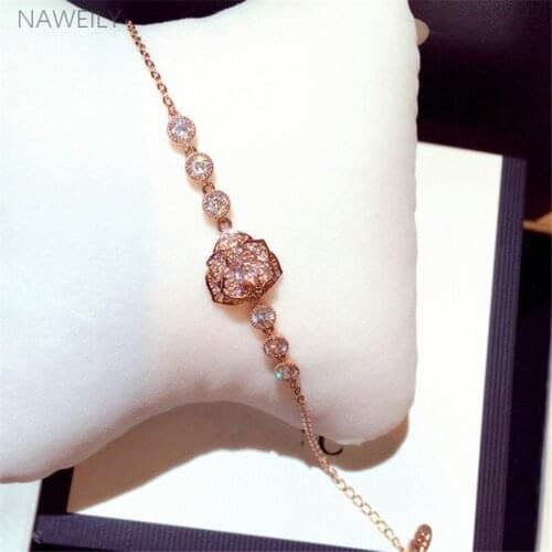 NAWEILY New Fashion Camellia Bracelets Super flash Micro Pave Cubic Zirconia Stone Bangles For Women Jewelry Accessories NWLS233