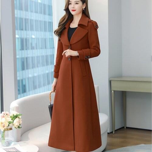 2020 Autumn Winter Women Long Woolen Coats Fashion Single-Breasted Long Sleeve Overcoats Female Tops With Belt Abrigo Mujer Z696