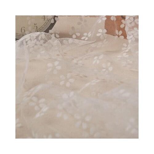 1 Yard free shipping 120cm wide white black flock printing small gauze cotton lace fabric high quality lace decoration