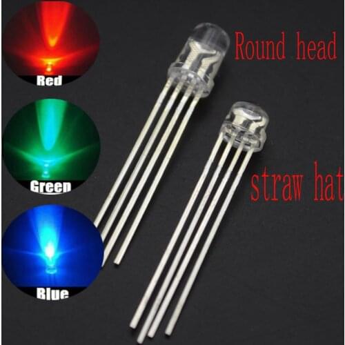 10pcs 5MM / F5 transparent full color LED a total of four feet RGB controllable colorful light-emitting diode 5MM LED RGB