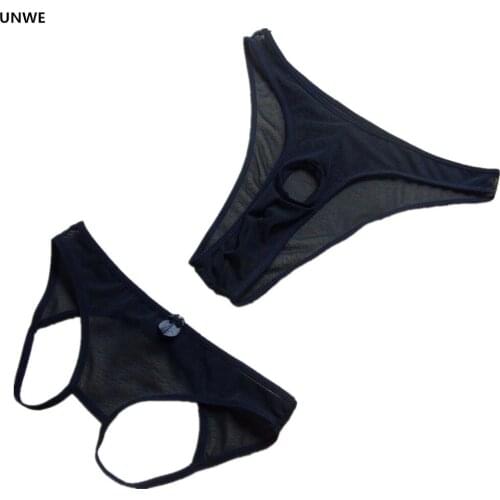 2PCS/Set Men Erotic Underwear + Women Open Crotch Underwear Sexy Mesh Briefs Men Hole Thong Sex Panties for Couples/Lovers