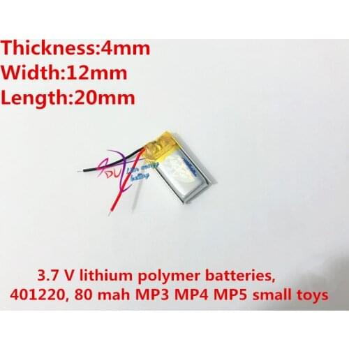 3.7V lithium polymer battery 041220 401220 80mah MP3 MP4 MP5 Bluetooth headset battery