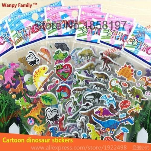 6Pcs/ Lot 3D Cartoon Dinosaur Stickers Kids rooms decor stickers stickers Childrens birthday party toy stickers