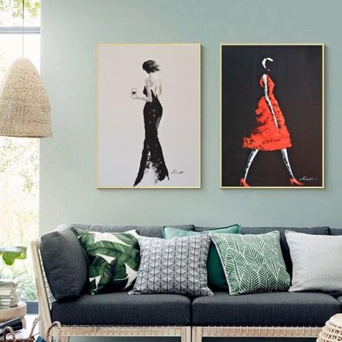 Abstract Fashion Girl Wall Art Print Canvas Oil Painting Nordic Poster Decoration Home Wall Pictures for Living Room Salon Decor