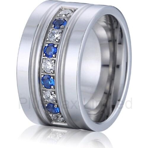 Anel masculino cheap titanium jewelry ring on sale men and women blue and white stone wedding band