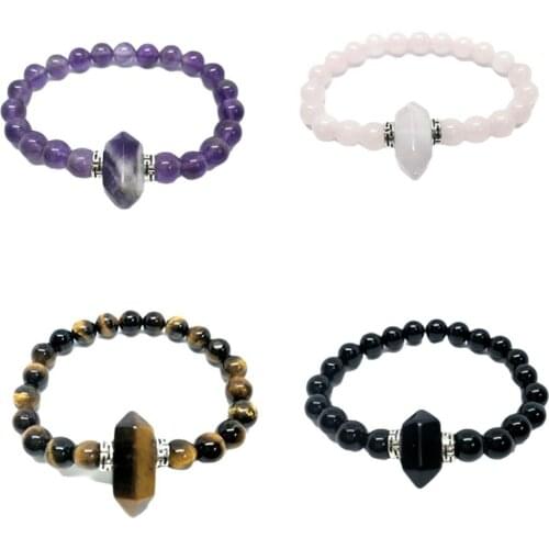 Round Bead Stone Bracelet with Bullet Shape Stone Unique Design Pointed Women Bracelet Assorted Color
