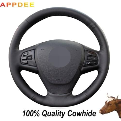 Hand-stitched Black Genuine Leather Steering Wheel Cover for BMW F25 X3 2011-2017 F15 X5 2014