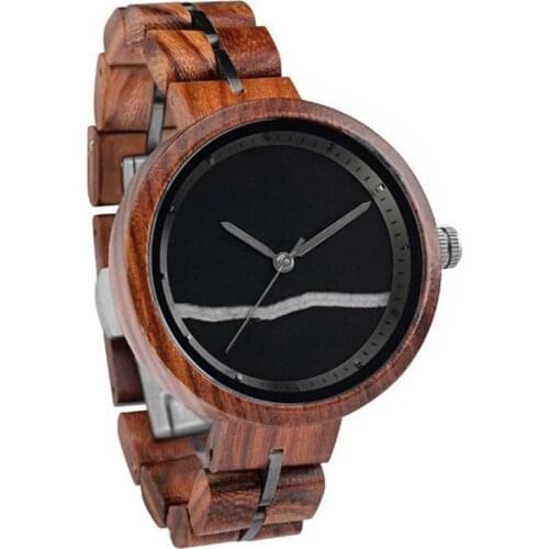 Dropshipping Popular Custom Logo Japan Movt Quartz Black Marbel and Steel Red Sandal Wood Watches for Women