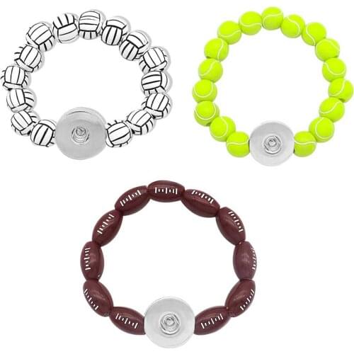 Basketball baseball sports Elasticity Handmade jewelry 18mm snap button bracelet for Children boys girls SF6666