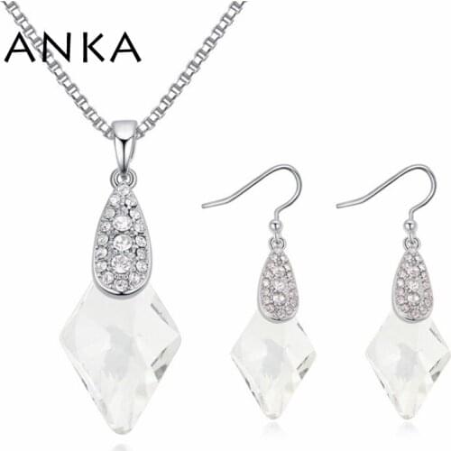 ANKA geometric rhombus necklace and earrings with Crystal from Austrian for women brangd jewelry sets wedding party gift #124830