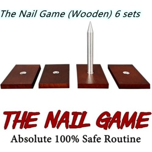 The Nail Game (Wooden) 6 Sets Magic Tricks Crush Paper Bag Magia Close Up Bar Gimmick Props Mentalism 100% safe Nail Roulette
