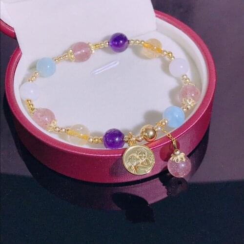 925 Sterling Silver Multiple Gems Kyanite Scalable Flexible Bracelets Crystal Delicate Moonstone Pendant Exquisite Jewelry Angel