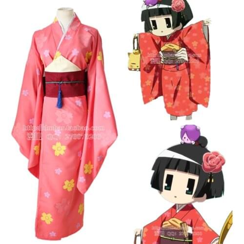 Ichimatsu Kohina cosplay costumes red print kimono Japanese anime Gugure! Kokkuri-san(Kimono + Girdle + Rope + Large bow tie)