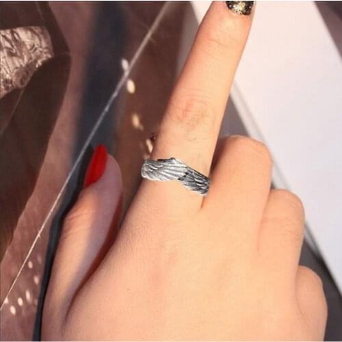 Fashion Retro Wing Rings Jewelry Silver Color Adjustable Opening Ring Nightclub Hip-Hop Rock Dance Party Wedding Gifts