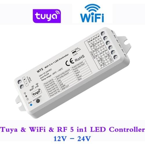 5 in 1 LED Controller Tuya 2.4G Wifi Converter Smart Life Voice Cloudy For DC 12V 24V RGB + CCT RGBW RGBWW Single Color Strip
