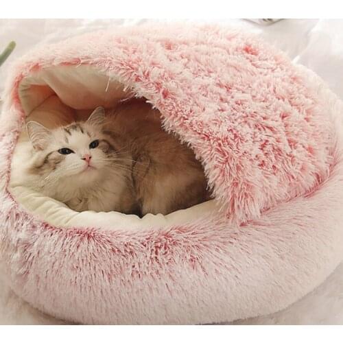 Pet Dog Cat Bed Donut Round Plush Anti-stress Warm Sofa Cushion Bed For Small Dog Cat Cushion House 2 In 1Kitten Nest With Cove