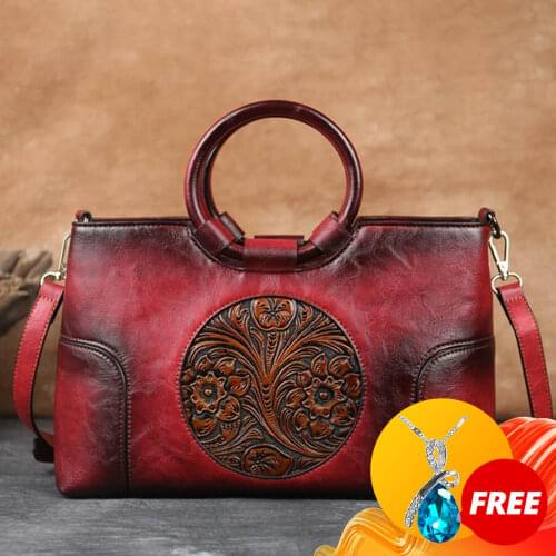 CGA High Quality Leather Bags For Women 2021 New Retro Handmade Embossed Shoulder Large Capacity Female Messenger Bag Sac Femme