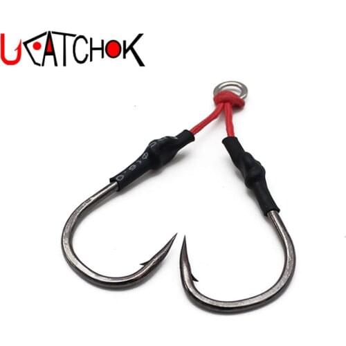 4pairs/pack double assembly metal fishing jigging hook 1/0-9/0 domestic assist roped hooks boat casting hooks accessory tackle