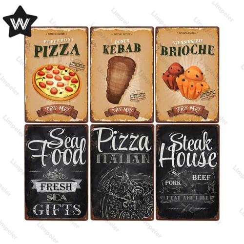 Seafood Metal Sign Tin Plaque Vintage Food Metal Poster Tin Sign Retro Style Metal Wall Sticker Steak Tin Sign Restaurant Decor