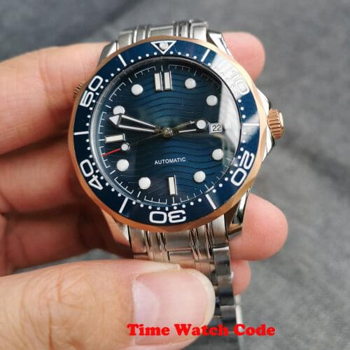 Gold Color 41 mm Automatic Mens Watch Miyota 8215 NH35 Movement Date Indicator Sapphire Glass Luminous Ceramic Bezel Bliger