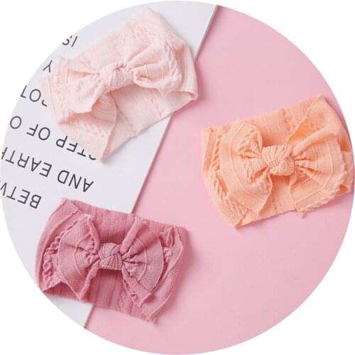 Bulk 120pcs/lot Newborn Mini 9x6cm Ribbed Nylon Headbands,Knotted Hair Bow Nylon Baby Turban Ribbed Headband for Infant Girls