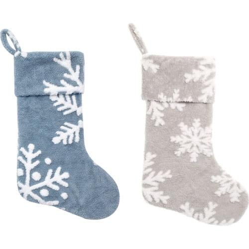Blue or Gray Snowflake Plush Jacquard Christmas Stockings Candy Bag Kids Gift Bag Party Home Fireplace Decor Sock Pendant