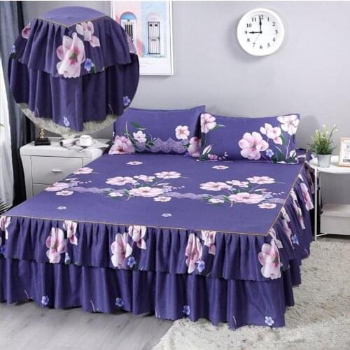 Bed Skirt Thin Section Bedding Flower Stain Resistant Bed Sheet Master Bedroom Guests Bedspread With 2pcs Pillowcase HotF0002