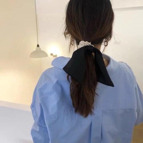 Ruoshui Woman Elegant Pearl Ribbon Hair Ties Printed Floral Elastic Hairband Women Hair Accessories Girls Rubber Band Hair Rope