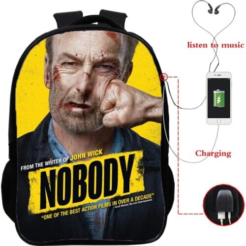 NOBODY Print Men Backpack Student School Bag with Usb Charging Printing NOBODY Laptop Casual Travel Teenager Backpacks Bag