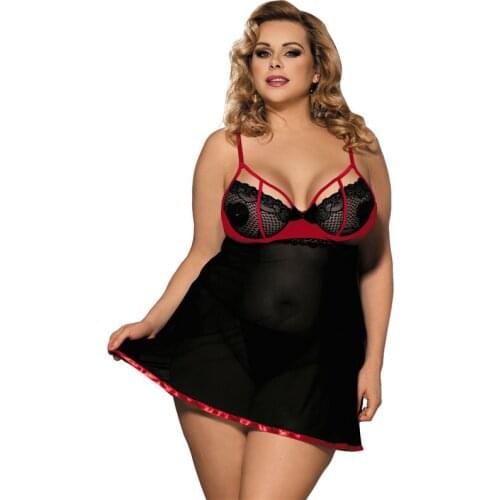 MILLYN Sexy Lingerie Women Mini Babydoll Sleepwear Hollow Crochet Lace Nightgown Female Plus 5xl Dress Sex Underwear Set