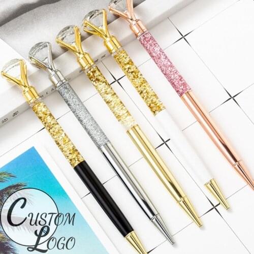 2 Creative Gold Powder Diamond Ballpoint Pen Oiled Metal Pen Advertising Gift Pen Custom Logo School Office Stationery Wholesale