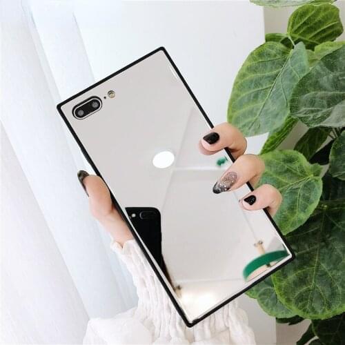 Simple Square Cosmetic Silvery mirror Anti Fall Silicone Phone Case For iphone 12 11 Pro 7 8 Plus 6 X Xs Max XR Soft Plain Cover