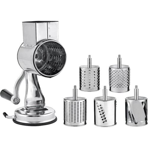 Stainless Steel Cheese Grater, Rotary Chopper, Vegetable Shredder Salad Slicer Multi-Use Hand Grater Grinder 5 Blades