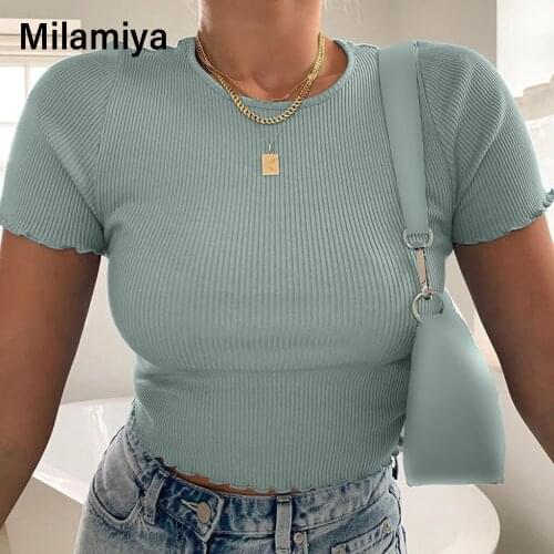 Summer Hot Streetwear Women Ladies Short Sleeve Crop Top Ruffle T-shirt Basic Femme Tank Party Bodycon Stretch Vest Tee Tops