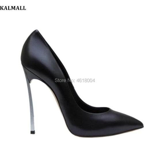 KALMALL Big size 33-43 Women Metal Blade Pumps Pointed Toe High Heels Slip On 12 cm Stilettos Celebrity Shoes Women in Stock