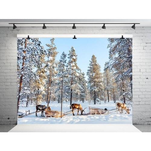 VinylBD Snow Winter Photo Background Photography Backdrop Elk Carriage Backgrounds For Photo Studio Microfiber Children Backdrop