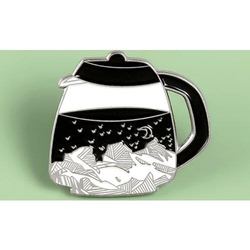 Vintage Coffee Pot Starry Night Sky Mountain Stretches Art Kettle Pins Black White Classics Literary Artist Special Accessories