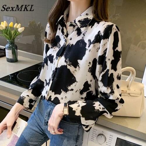 Women Long Sleeve Leopard Chiffon Shirts 2021 Korean Fashion Printed Autumn Long Blouses Elegant Office Tops Loose Camisas Mujer