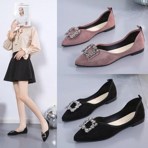 2021 womens shoes flat heels faux suede flocking beaded pointed toe elegant party ladies wedding flat shoes