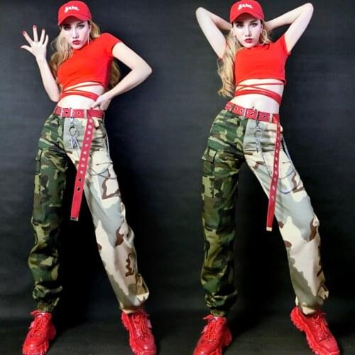 Gogo Dance Costumes Women Grop Top T-Shirt Camouflage Pants Rave Clothes Nightclub Bar DJ Wear Female Festival Outfits SL5438