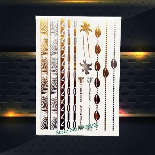 1PC Sexy Body Art Temporary Gold Tattoo Coconut Tree Shell Link Choker Design Waterproof Tattoo Sticker Women Summer Beach PYH29