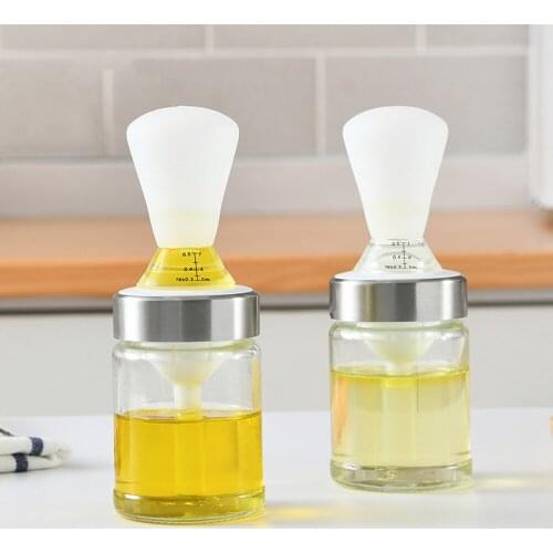 1 Pcs Portable Silicone Oil Bottle with Brush Grill Oil Outdoor Kitchen Cooking Barbecue Baking Brush with Glass Bottle Supplies