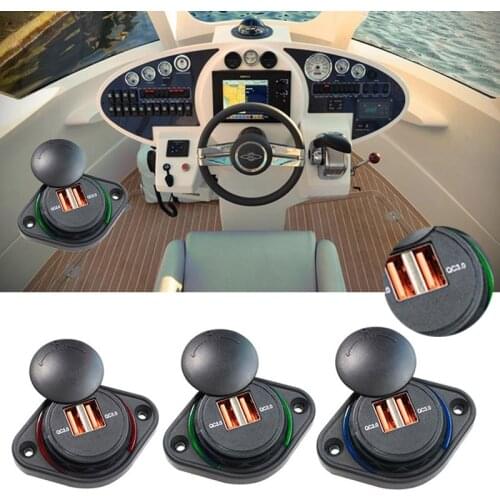 12/24V QC3.0 Car Bus Boats Vehicle LED Indicator Dual 2 Ports USB Charger Socket Universal Waterproof Charger Power Adapter