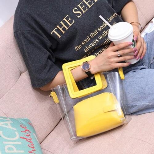 2PCS Women Transparent Small Handbag Shoulder Bag Summer Beach Purse Crossbody Tote Top Handle Bags 28GD