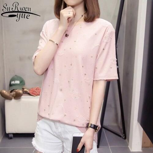 2021 Korea Style Summer Short Sleeve Plus Size L-4XL Womans Shirt O-neck Loose Mid-length Shirts Casual Blouse Women 9021 50