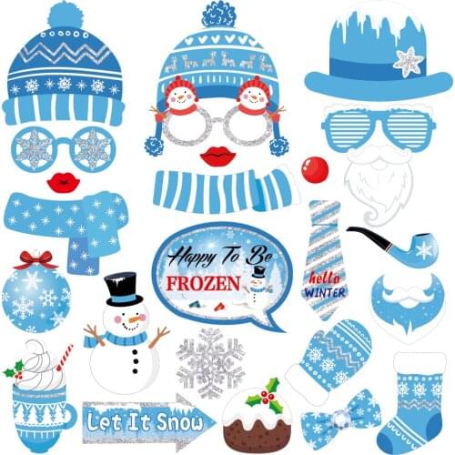 25pcs Winter Snowman Photobooth Props Baby Shower To Be Snowman Photobooth Props Kids DIY Happy Birthday Happy Party Decorations