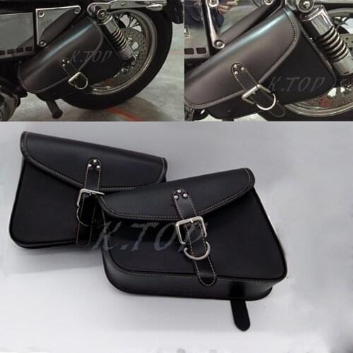 2X Black Motorcycle PU Leather Saddlebag Saddle Bag Luggage Bag Fit For Harley Sportster XL 883 Hugger Sportster