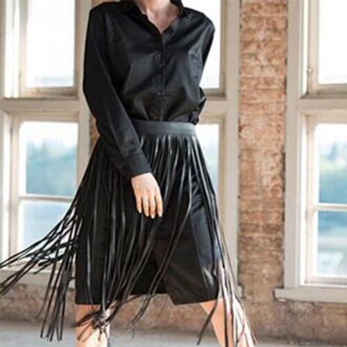 40GC Womens High Waist Faux Leather Fringe Tassels Skirt Body Harness with Snap Buttons Halloween Party Punk Rock Costume Dress