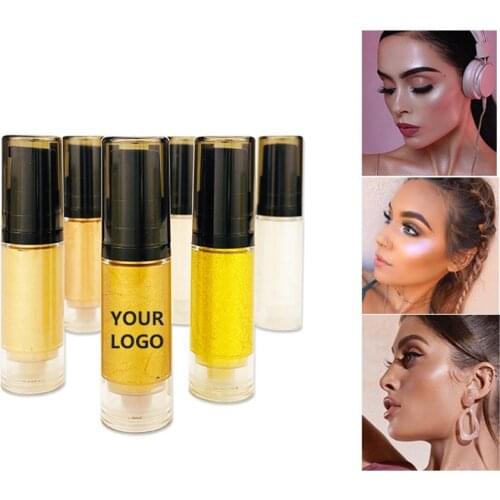 6 Colors Body Shimmer Gold Highlighter Spray Liquid Eyeshadow Private Label Cosmetics Bronzer No Logo Makeup Face Brighten